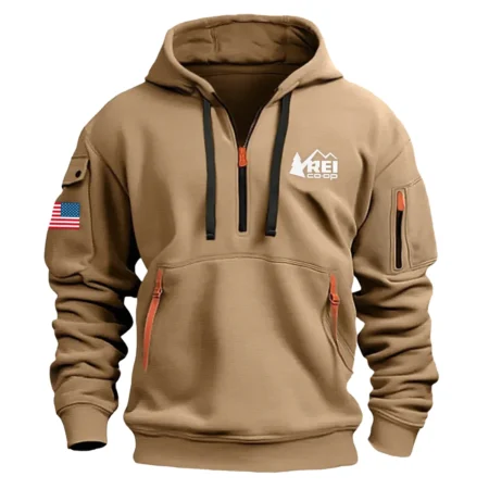 Classic Fashion Recreational Equipment Camping Color Khaki Hoodie Half Zipper