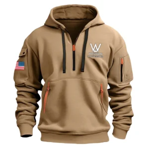 Classic Fashion Western Mountaineering Camping Color Khaki Hoodie Half Zipper