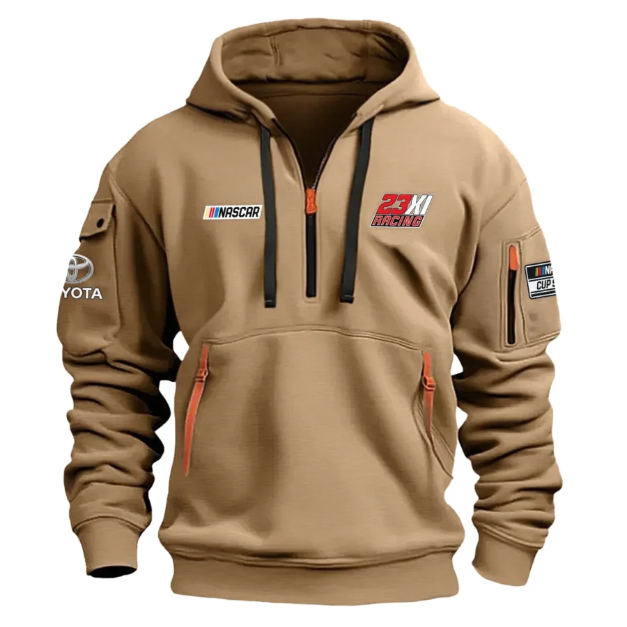 Classic Fashion 23XI Racing Nascar Cup Series Color Khaki Hoodie Half Zipper