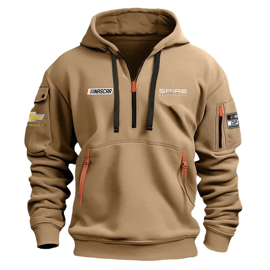 Classic Fashion Spire Motorsports Nascar Cup Series Color Khaki Hoodie Half Zipper