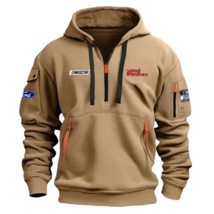 Classic Fashion Wood Brothers Racing Nascar Cup Series Color Gray Hoodie Half Zipper