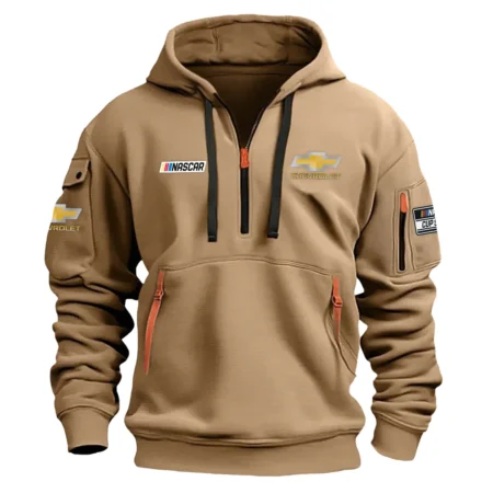 Classic Fashion Chevrolet Nascar Cup Series Color Khaki Hoodie Half Zipper