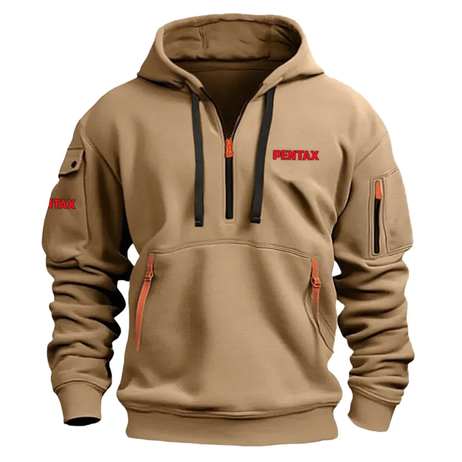 Pentax Classic Fashion Photography Videography Color Khaki Hoodie Half Zipper