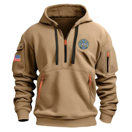 Classic Fashion U.S. Coast Guard Color Khaki Hoodie Half Zipper