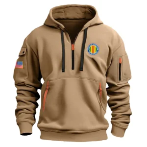 Classic Fashion U.S. Vietnam Veteran Color Gray Hoodie Half Zipper