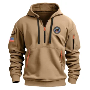 Classic Fashion U.S. Veterans Affairs Color Khaki Hoodie Half Zipper