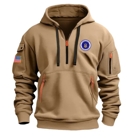 Classic Fashion U.S. Air Force Reverse Color Khaki Hoodie Half Zipper