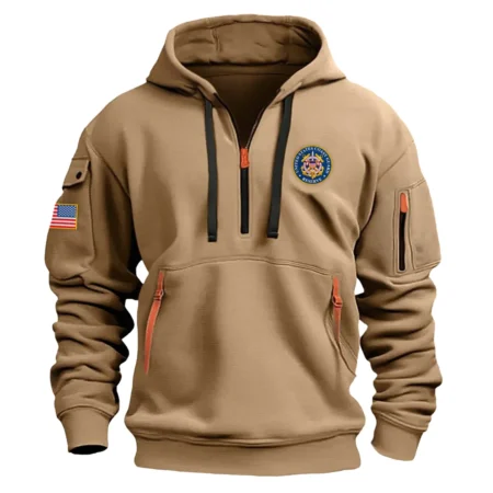 Classic Fashion U.S. Coast Guard Reverse Color Khaki Hoodie Half Zipper