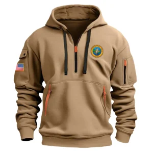 Classic Fashion U.S. Marine Corps Reverse Color Khaki Hoodie Half Zipper