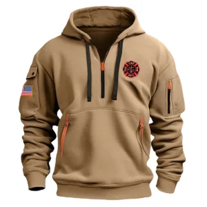 Classic Fashion U.S. FireFighter Color Khaki Hoodie Half Zipper