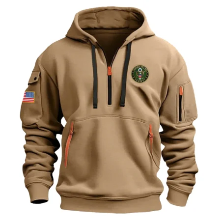 Classic Fashion U.S. Army Color Khaki Hoodie Half Zipper