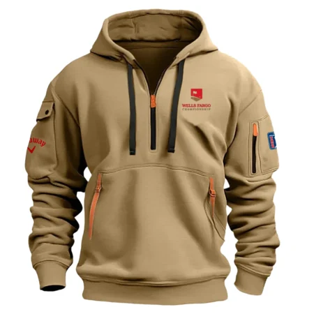 Khaki Color Callaway Fashion Hoodie Half Zipper Wells Fargo Championship Gift For Fans