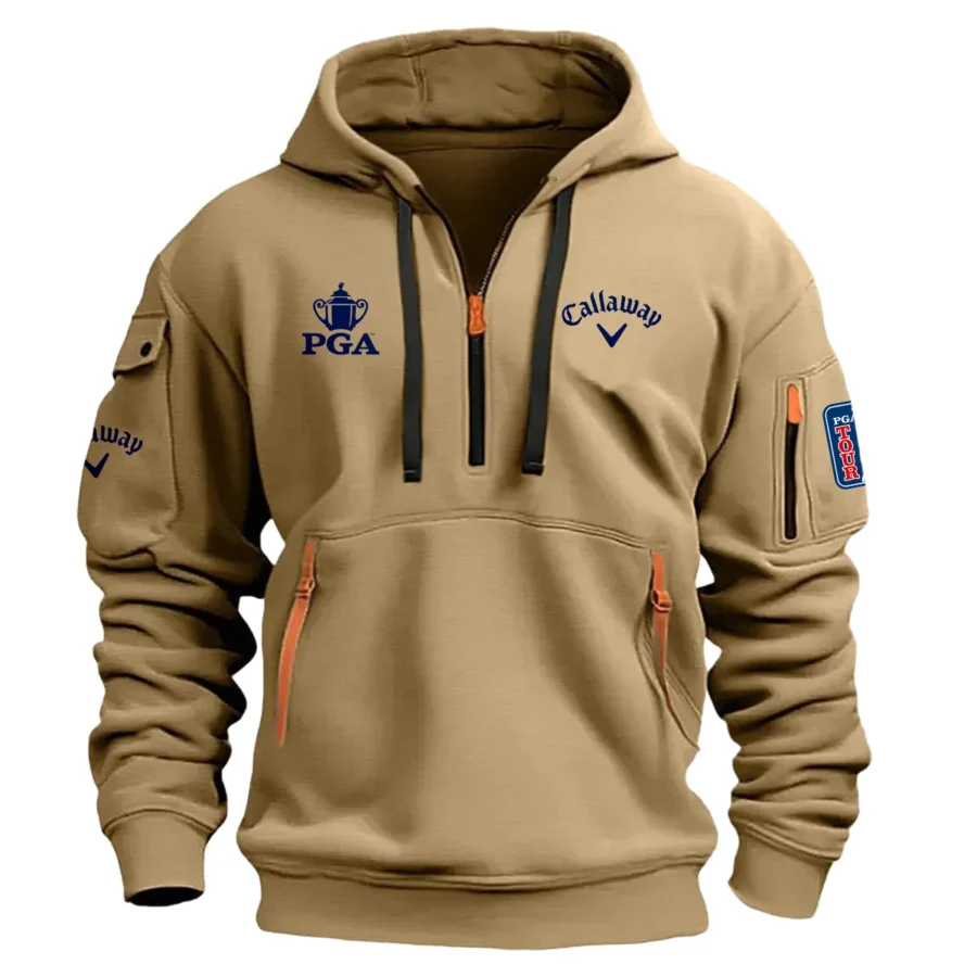 Khaki Color Brand Callaway Hoodie Half Zipper PGA Championship Gift For Fans