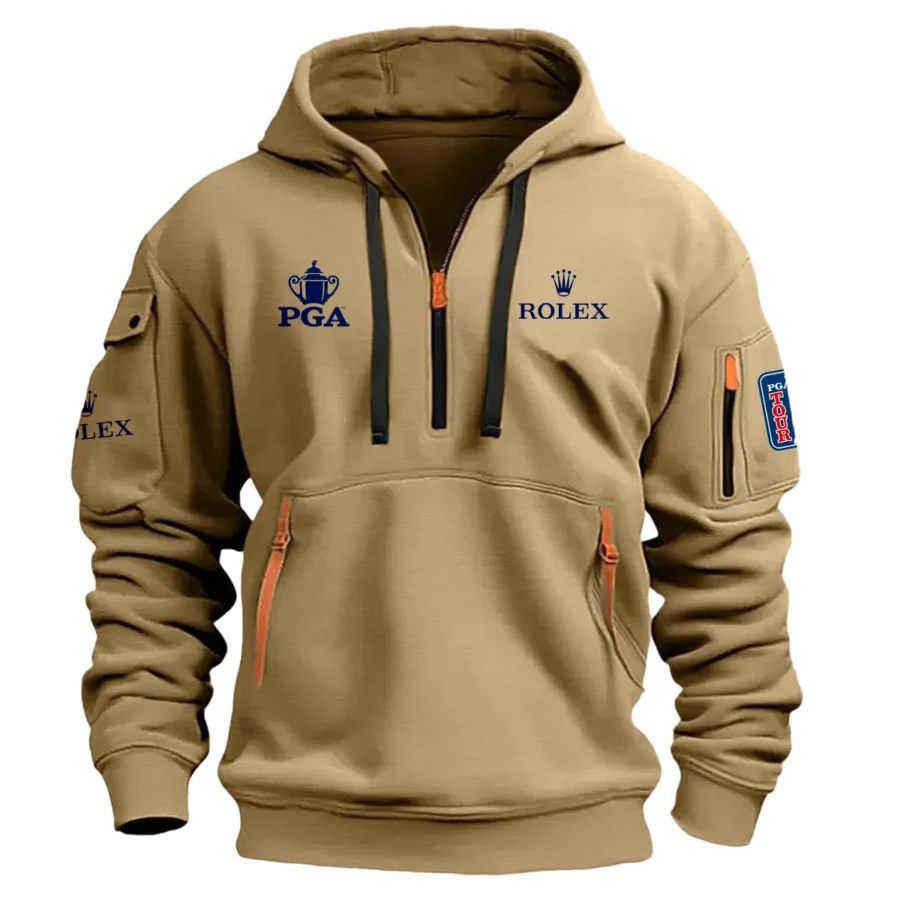 Khaki Color Brand Rolex Hoodie Half Zipper PGA Championship Gift For Fans