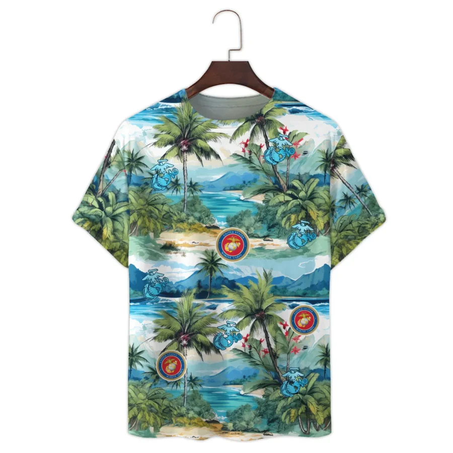 Hawaii Pattern Summer Beach Shirt Veteran U.S. Marine Corps All Over Prints Unisex T-Shirt