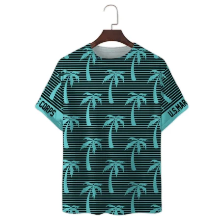 Hawaii Palm Tree Pattern Summer Beach Shirt Veteran U.S. Marine Corps All Over Prints Unisex T-Shirt