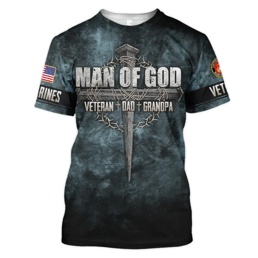 Veteran Dad Grandpa Man Of God Honor The Fallen U.S. Marine Corps All Over Prints Unisex T-Shirt