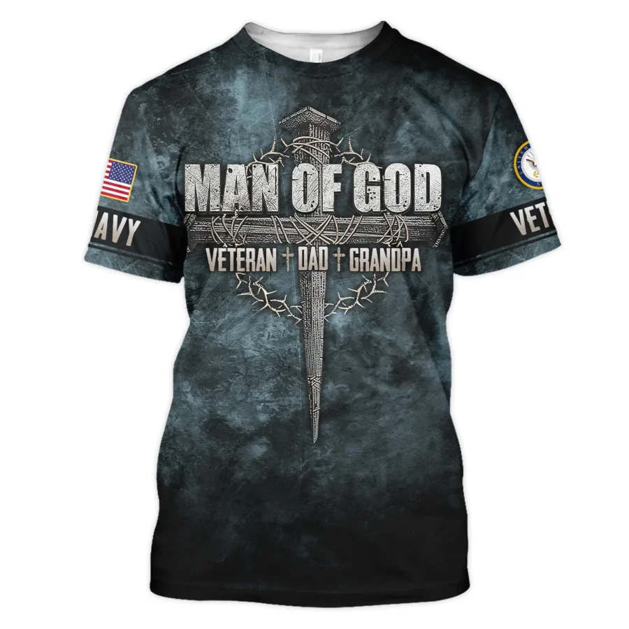 Veteran Dad Grandpa Man Of God Honor The Fallen U.S. Navy All Over Prints Unisex T-Shirt