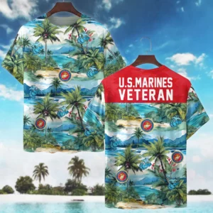 Hawaii Pattern Summer Beach Shirt Veteran U.S. Marine Corps All Over Prints Oversized Hawaiian Shirt