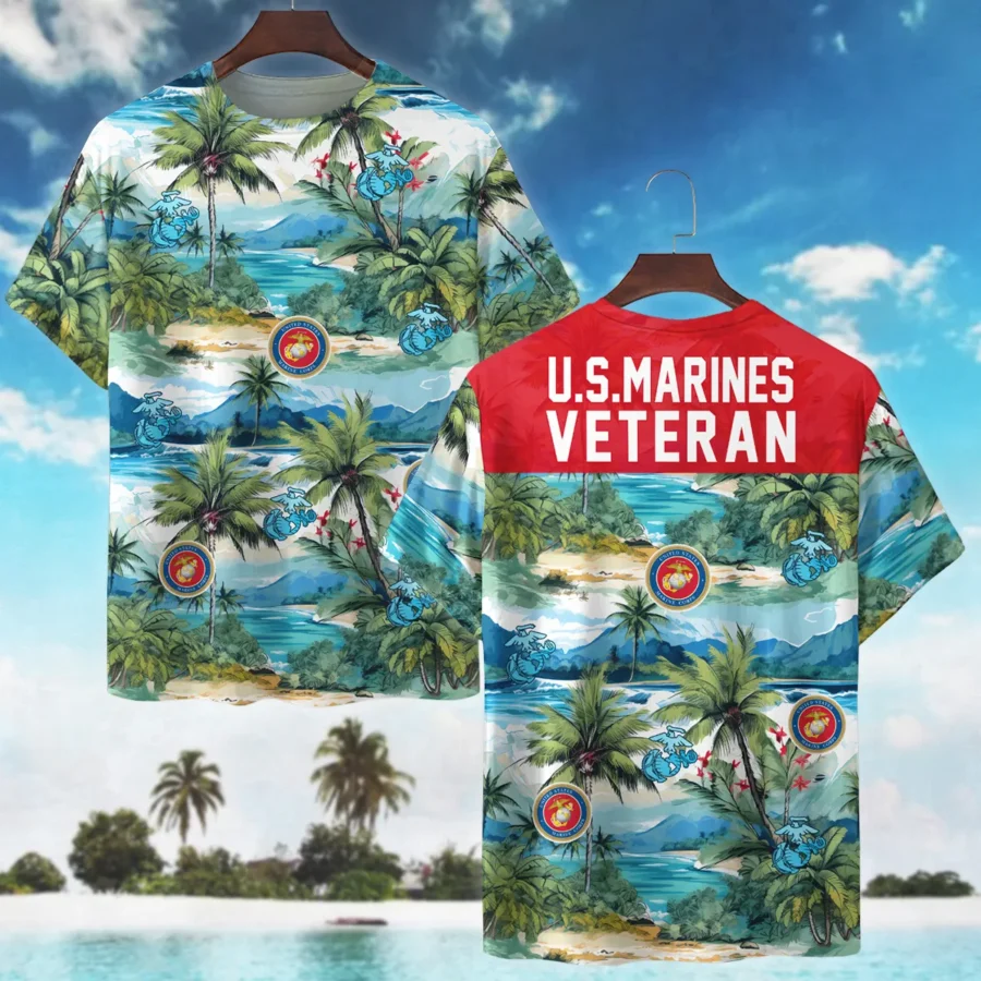 Hawaii Pattern Summer Beach Shirt Veteran U.S. Marine Corps All Over Prints Unisex T-Shirt