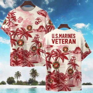 Hawaii Pattern Summer Beach Shirt Veteran U.S. Marine Corps All Over Prints Oversized Hawaiian Shirt