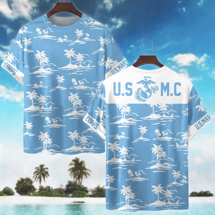 Hawaii Pattern Summer Beach Shirt Veteran U.S. Marine Corps All Over Prints Unisex T-Shirt