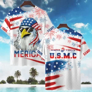 United States Independence Day U.S. Marine Corps All Over Prints Oversized Hawaiian Shirt