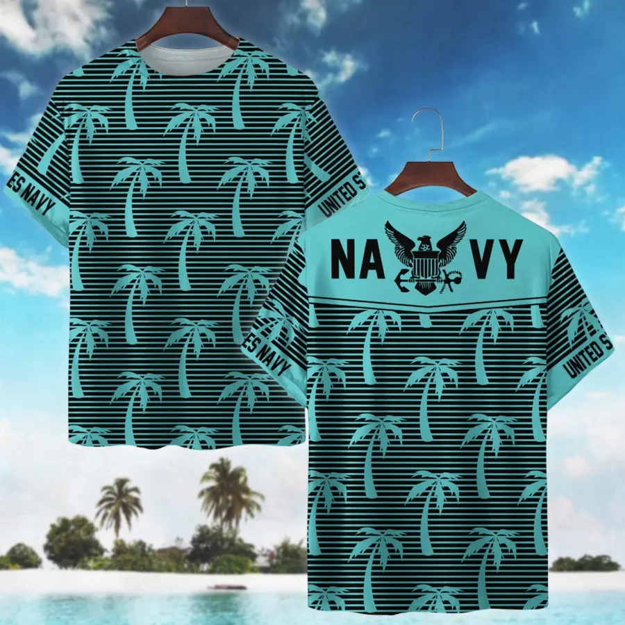 Hawaii Palm Tree Pattern Summer Beach Shirt Veteran U.S. Navy All Over Prints Unisex T-Shirt