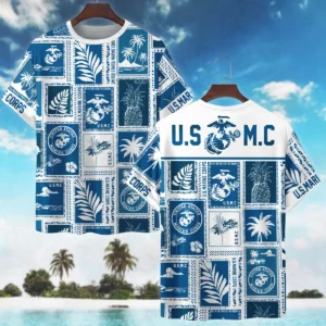 Hawaii Style Pattern U.S. Marine Corps Oversized Hawaiian Shirt All Over Prints Gift Loves