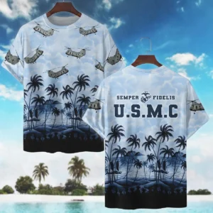 CH-46 Sea Knight Hawaii Style Palm Tree U.S. Marine Corps Oversized Hawaiian Shirt All Over Prints Gift Loves