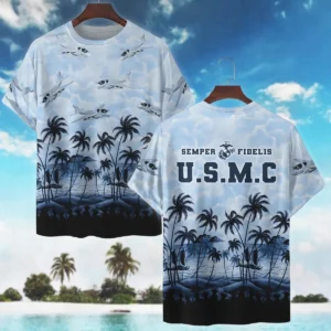 EA-6B Prowler Hawaii Style Palm Tree U.S. Marine Corps Oversized Hawaiian Shirt All Over Prints Gift Loves