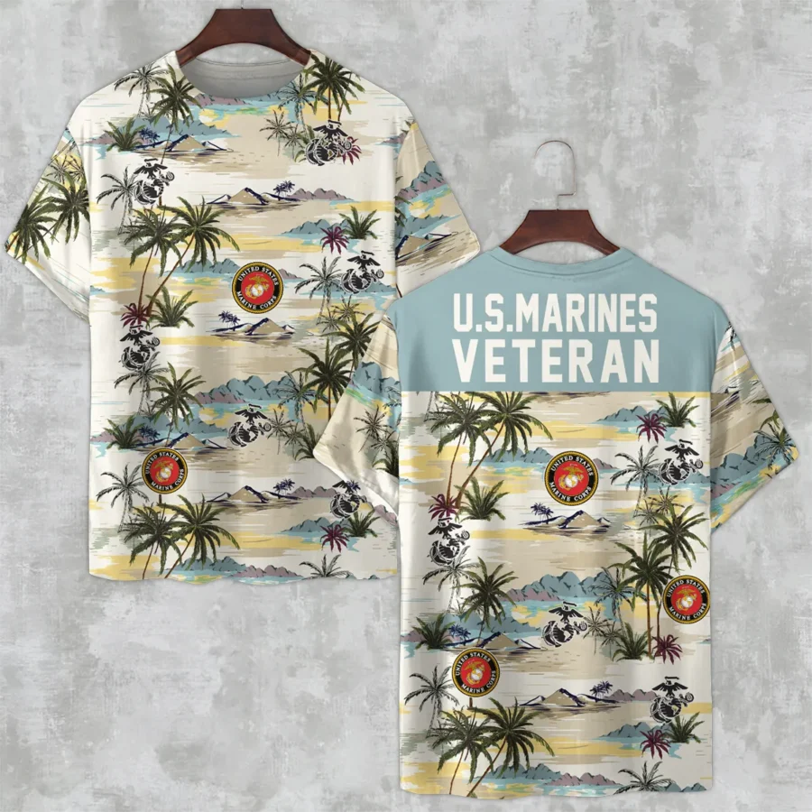 Hawaii Pattern Summer Beach Shirt Veteran U.S. Marine Corps All Over Prints Unisex T-Shirt