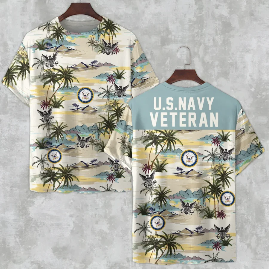 Hawaii Pattern Summer Beach Shirt Veteran U.S. Navy All Over Prints Unisex T-Shirt