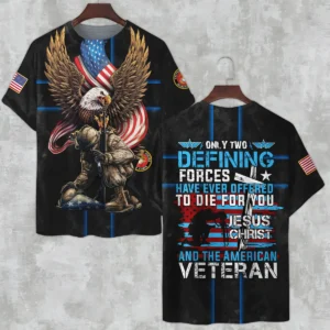 Veteran Only Two Defining Forces Have Ever Offered To Die For You U.S. Marine Corps All Over Prints Zipper Hoodie