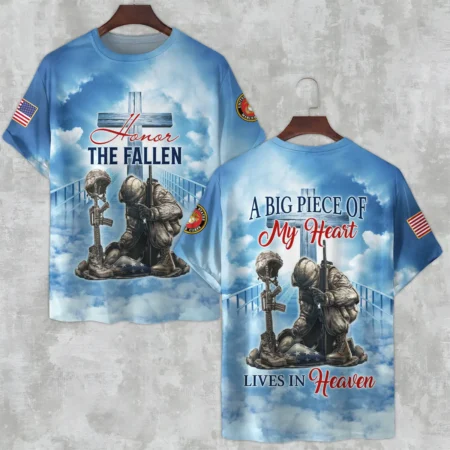 Honor The Fallen Veteran A Big Piece Of My Heart Lives In Heaven U.S. Marine Corps All Over Prints Unisex T-Shirt