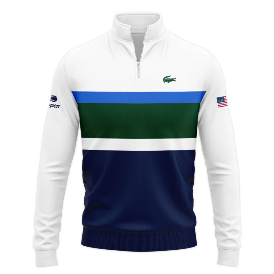 Lacoste US Open Tennis Green Blue White Pattern Quarter-Zip Jacket Style Classic