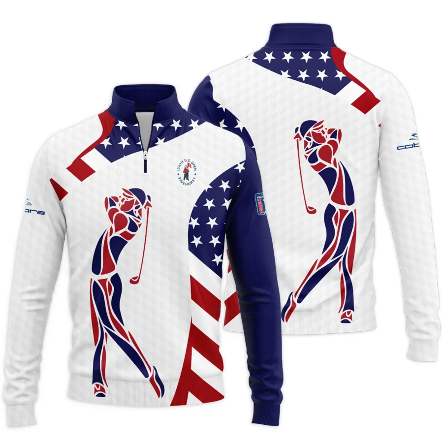 124th U.S. Open Pinehurst Cobra Golf  Blue Red Golf Pattern White Flag Quarter-Zip Jacket Style Classic