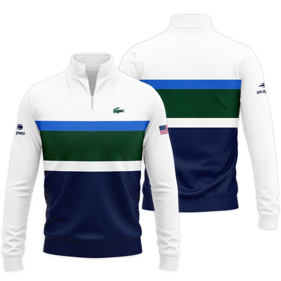 Lacoste US Open Tennis Green Blue White Pattern Quarter-Zip Jacket Style Classic