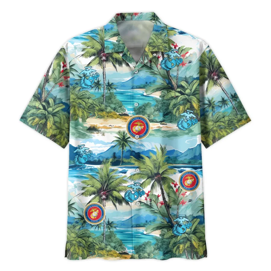 Hawaii Pattern Summer Beach Shirt Veteran U.S. Marine Corps All Over Prints Oversized Hawaiian Shirt