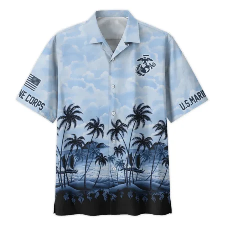 Hawaii Style Palm Tree U.S. Marine Corps Oversized Hawaiian Shirt All Over Prints Gift Loves