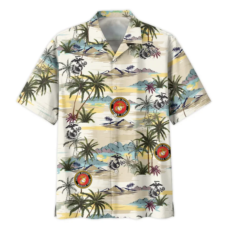 Hawaii Pattern Summer Beach Shirt Veteran U.S. Marine Corps All Over Prints Oversized Hawaiian Shirt