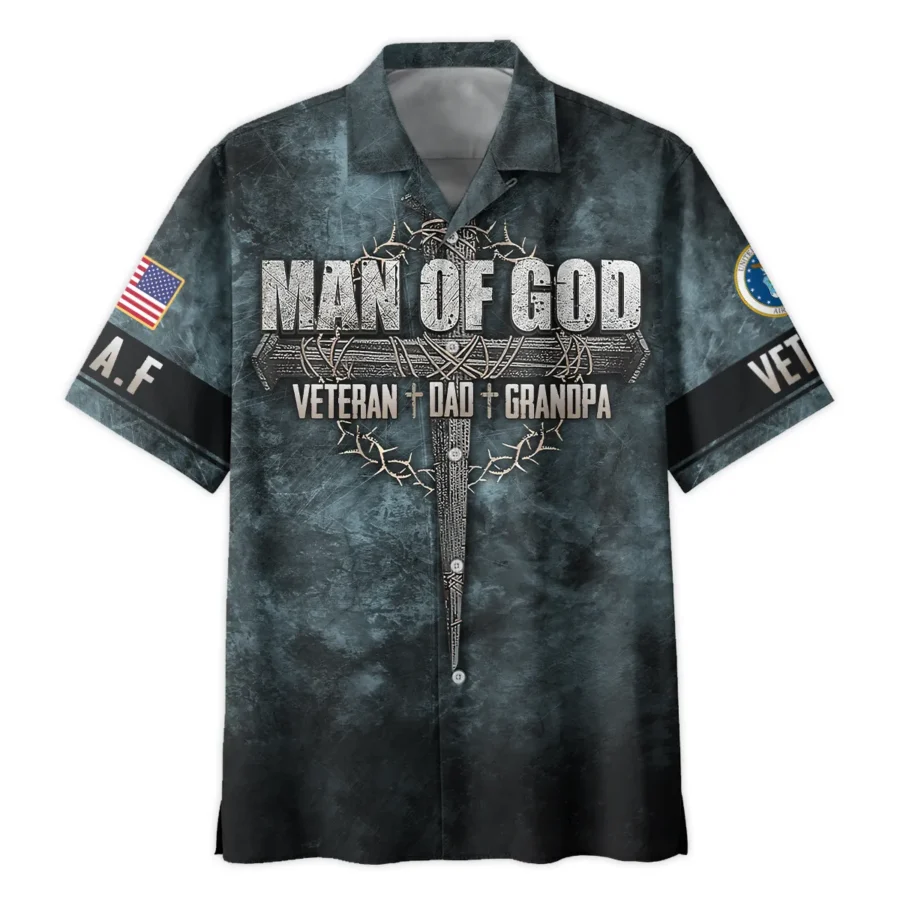 Veteran Dad Grandpa Man Of God Honor The Fallen U.S. Air Force All Over Prints Oversized Hawaiian Shirt