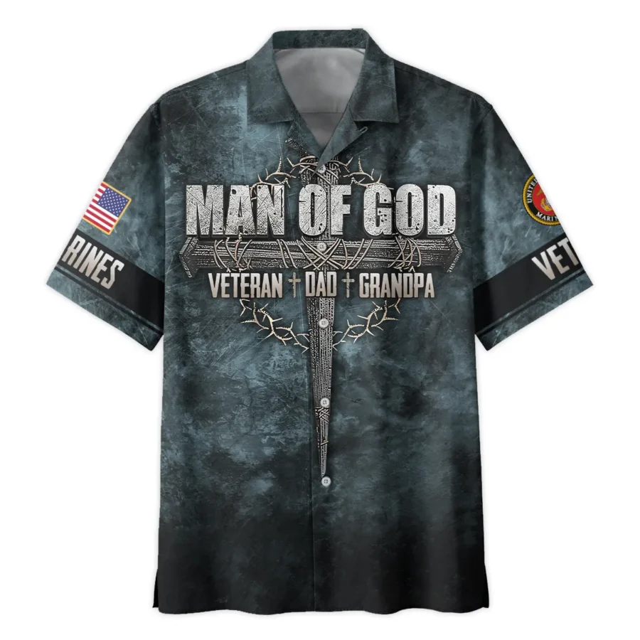 Veteran Dad Grandpa Man Of God Honor The Fallen U.S. Marine Corps All Over Prints Oversized Hawaiian Shirt