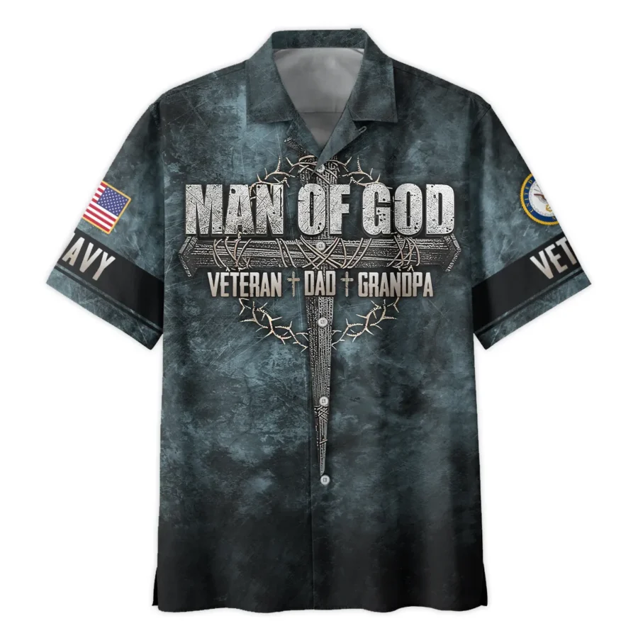 Veteran Dad Grandpa Man Of God Honor The Fallen U.S. Navy All Over Prints Oversized Hawaiian Shirt