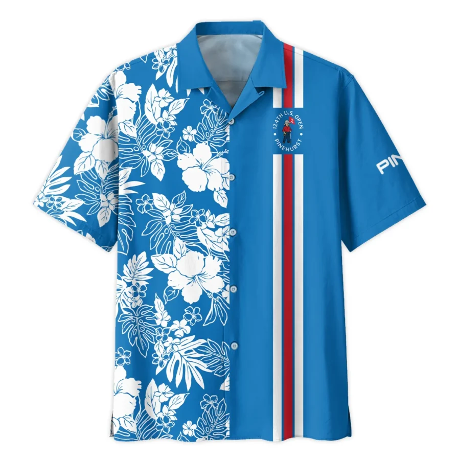 124th U.S. Open Pinehurst Blue White Hibiscus Flower Pattern Ping Oversized Hawaiian Shirt All Over Prints Gift Loves