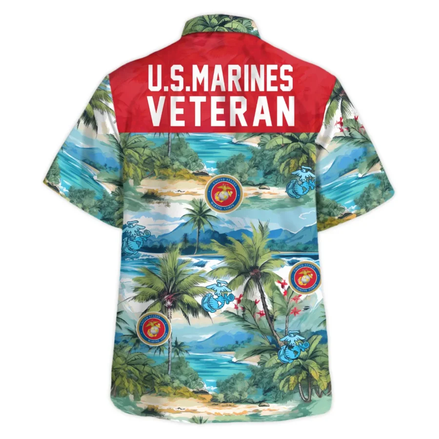 Hawaii Pattern Summer Beach Shirt Veteran U.S. Marine Corps All Over Prints Oversized Hawaiian Shirt