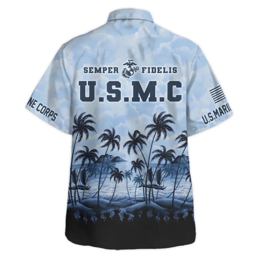 Hawaii Style Palm Tree U.S. Marine Corps Oversized Hawaiian Shirt All Over Prints Gift Loves