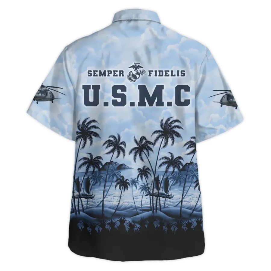 CH-53 Hawaii Style Palm Tree U.S. Marine Corps Oversized Hawaiian Shirt All Over Prints Gift Loves