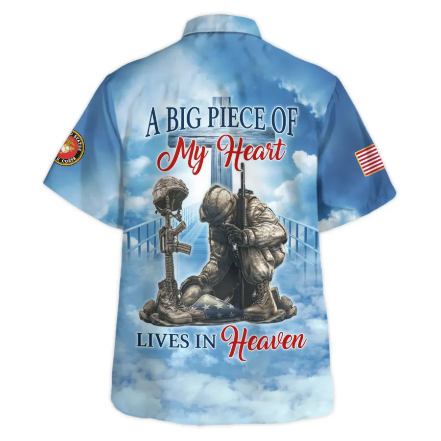 Honor The Fallen Veteran A Big Piece Of My Heart Lives In Heaven U.S. Marine Corps All Over Prints Oversized Hawaiian Shirt