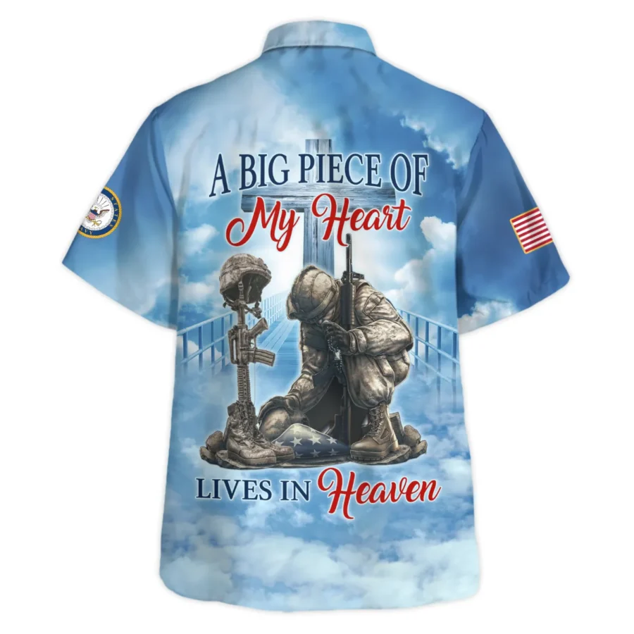 Honor The Fallen Veteran A Big Piece Of My Heart Lives In Heaven U.S. Navy All Over Prints Oversized Hawaiian Shirt